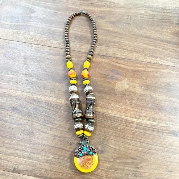 Vintage Sun Like Amazigh Amber & Bone Chunky Necklace - Picture 8 of 14